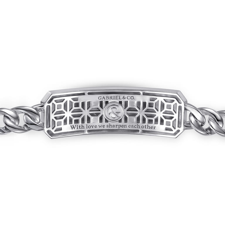 8mm 925 Sterling Silver and 14K Yellow Gold Garnet Men's Solid Cuban Link Chain Bracelet with Dagger ID - Shot 3
