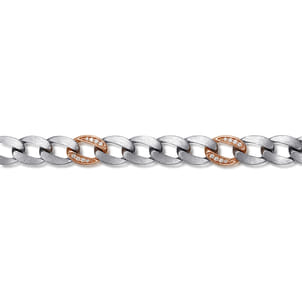 8mm 925 Sterling Silver with 14K Rose Gold Diamond Cuban Link Chain Mens Bracelet