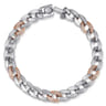8mm 925 Sterling Silver with 14K Rose Gold Men's Solid Diamond Cuban Link Chain Bracelet - 0.25 ct