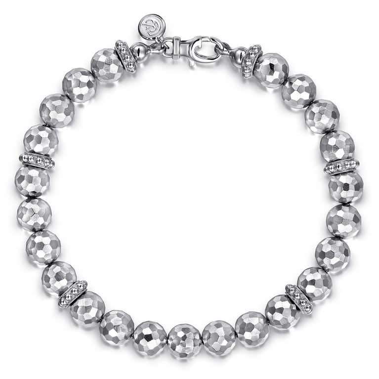 8mm Sterling Silver Faceted Bead Bracelet - Shot 1