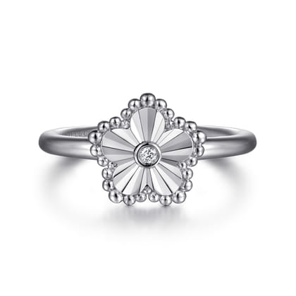 925 Serling Silver Diamond Bujukan Frame Flower Diamond Cut Ladies Ring