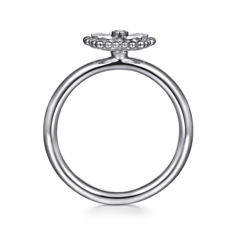 925 Serling Silver Diamond Bujukan Frame Flower Diamond Cut Ladies Ring - 0.01 ct - Shot 2