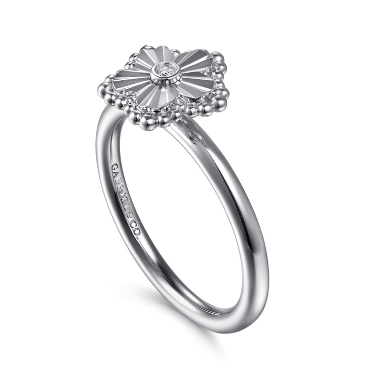 925 Serling Silver Diamond Bujukan Frame Flower Diamond Cut Ladies Ring - 0.01 ct - Shot 3