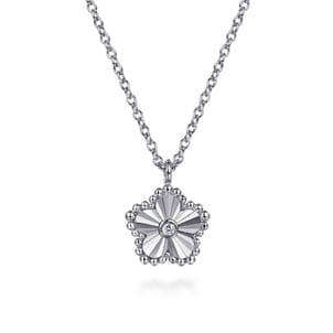 925 Serling Silver Diamond Bujukan Frame Flower Diamond Cut Pendant Necklace