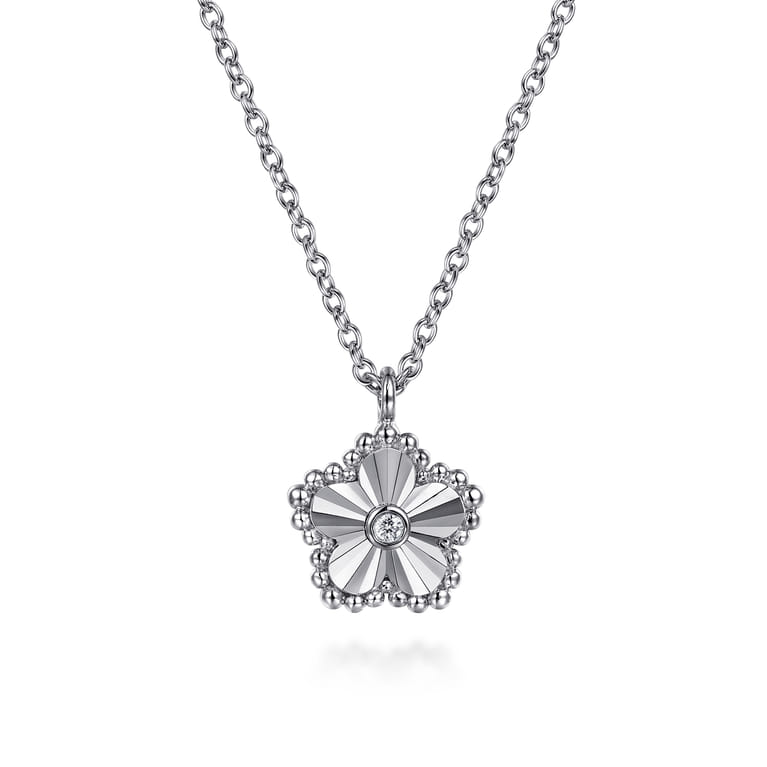 925 Serling Silver Diamond Pendant Necklace-Bujukan - 0.01 ct - Shot 1