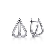 925 Sterling Silver 15mm Open Heart Huggie Earrings