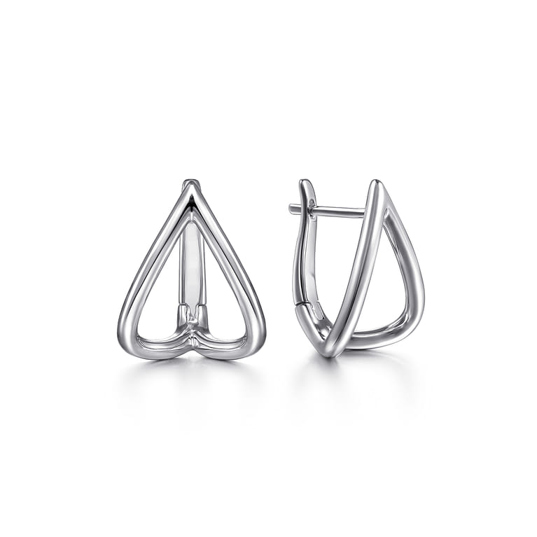 925 Sterling Silver 15mm Open Heart Huggie Earrings - Shot 1