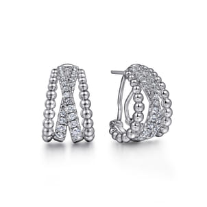 925 Sterling Silver 15mm White Sapphire Bujukan Huggie Earrings