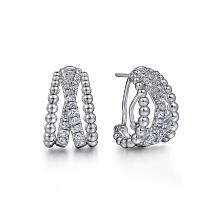 925 Sterling Silver 15mm White Sapphire Bujukan Huggie Earrings