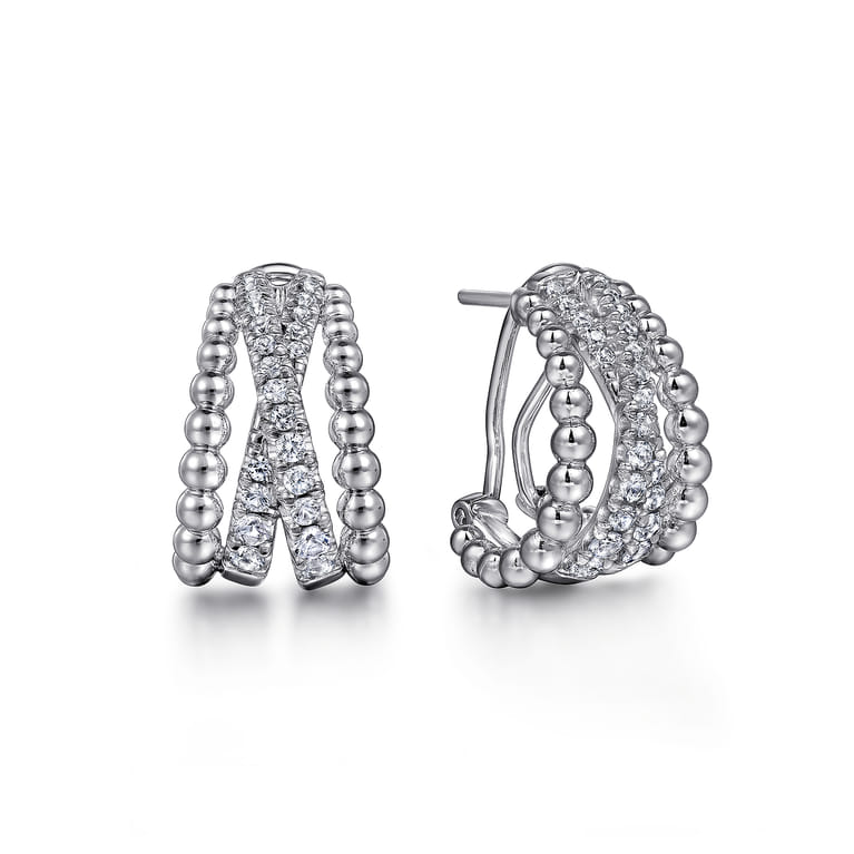 925 Sterling Silver 15mm White Sapphire Bujukan Huggie Earrings - Shot 1
