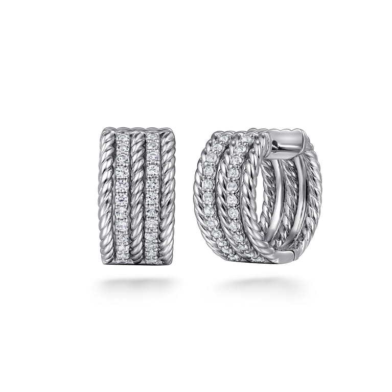 925 Sterling Silver 15mm White Sapphire Hampton Huggie Earrings - Shot 1