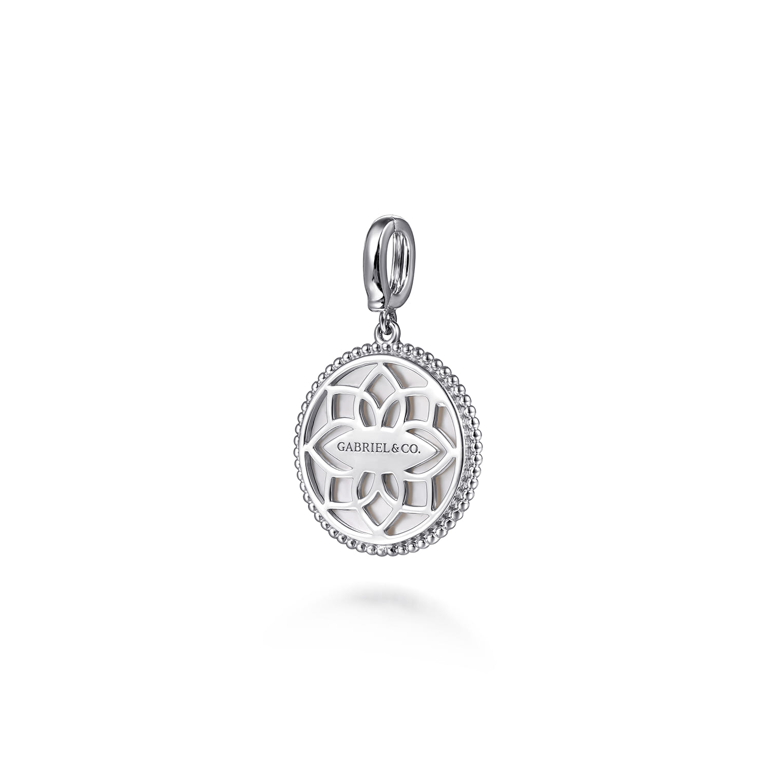 925 Sterling Silver 20mm Bujukan White Sapphire Compass  Mother of Pearl Medallion Pendant With Detachable Bail - Shot 2