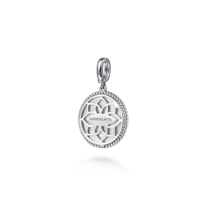 925 Sterling Silver 20mm Bujukan White Sapphire Compass  Mother of Pearl Medallion Pendant With Detachable Bail