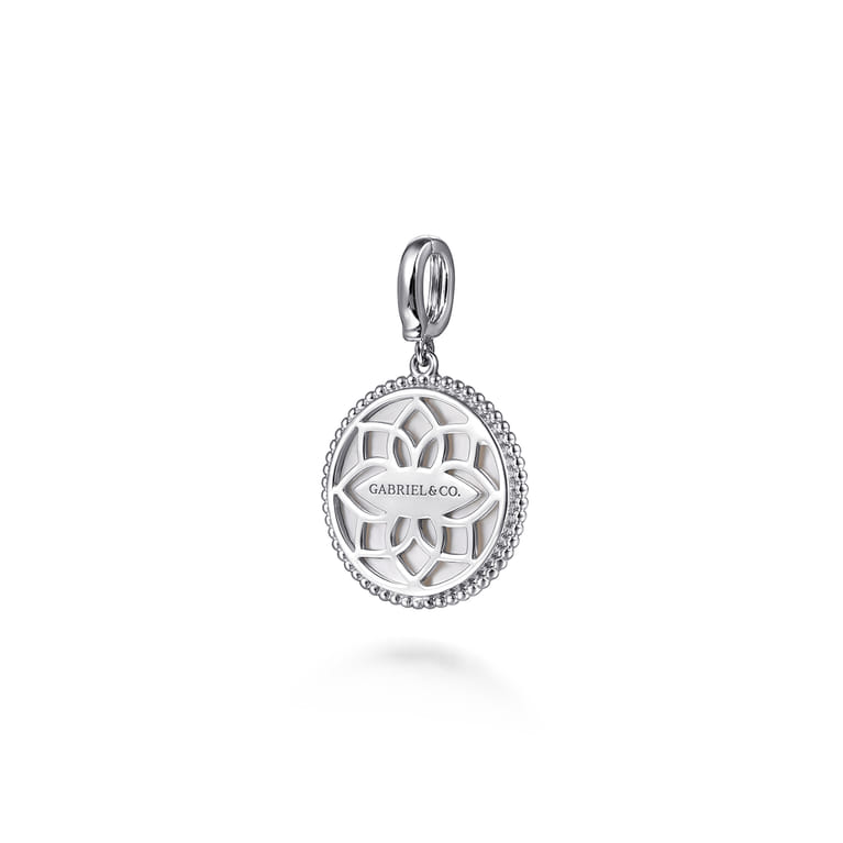 925 Sterling Silver 20mm Bujukan White Sapphire Compass  Mother of Pearl Medallion Pendant With Detachable Bail - Shot 2