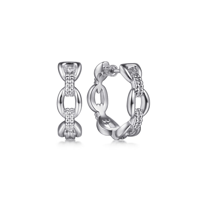 925 Sterling Silver 20mm Oval Link Classic Hoop Earrings - Shot 1