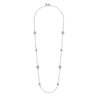 925 Sterling Silver 24 inch Bezel Green Amethyst and Round Hollow Silver Disk Station Necklace