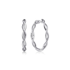 925 Sterling Silver 25mm Twisted Round Classic Hoop Earrings