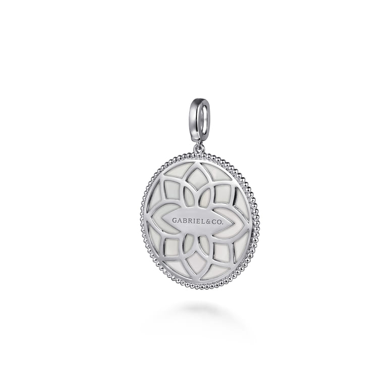 925 Sterling Silver 28mm Bujukan White Sapphire Compass  Mother of Pearl Medallion Pendant With Detachable Bail - Shot 2