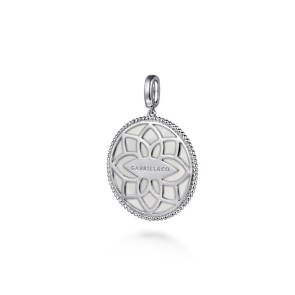 925 Sterling Silver 28mm Bujukan White Sapphire Compass Mother of Pearl Medallion Pendant with Detachable Bail
