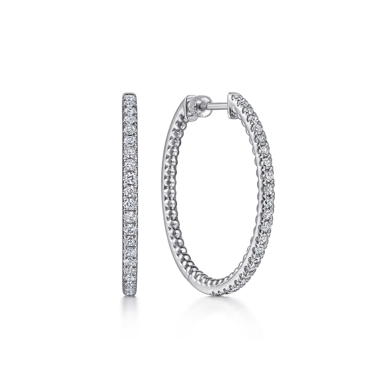 925 Sterling Silver 30mm White Sapphire Bujukan Classic Hoop Earrings - Shot 1