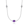 925 Sterling Silver 32 inch Bezel Oval Amethyst and Bujukan Beads Station Necklace