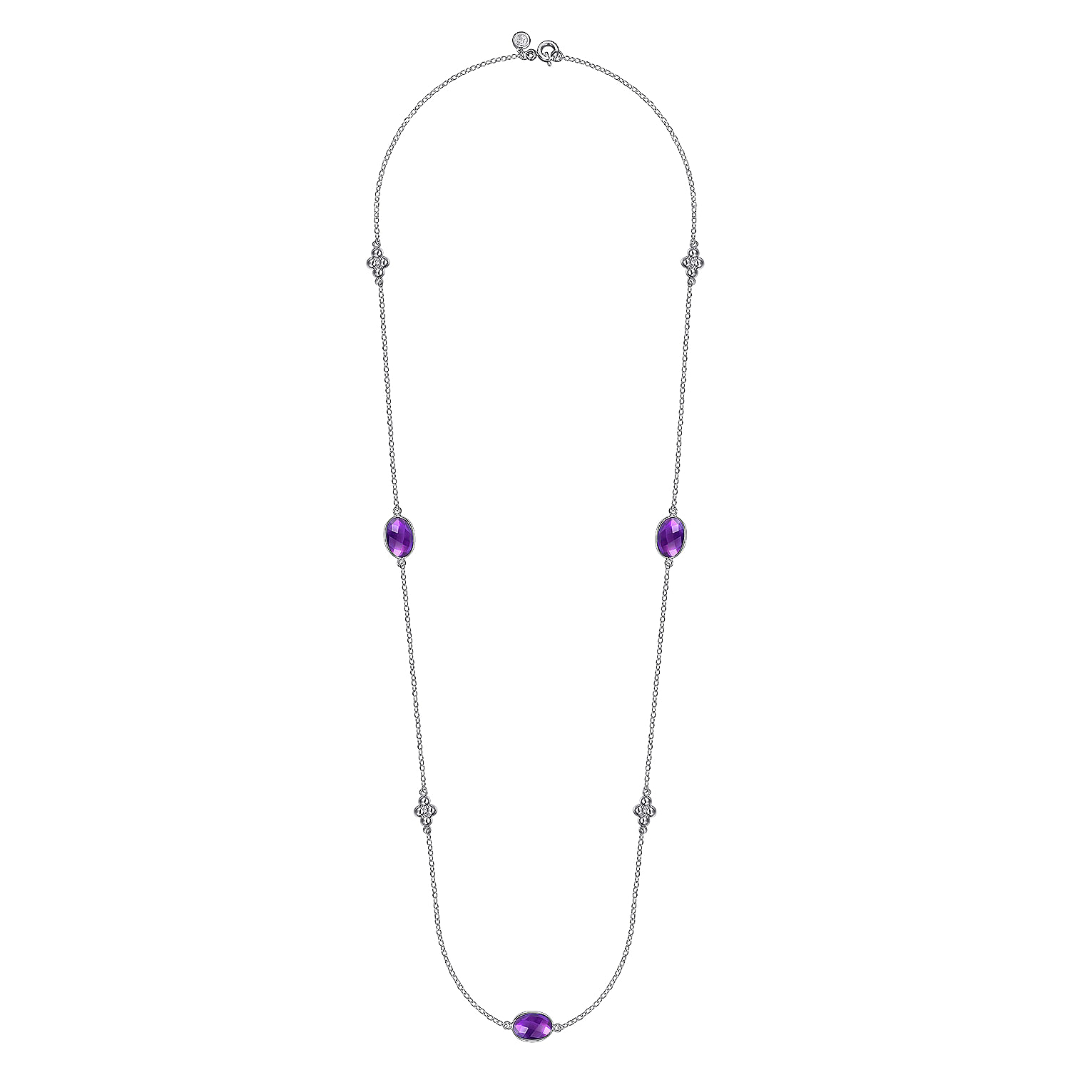 925 Sterling Silver 32 inch Bezel Oval Amethyst and Bujukan