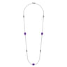 925 Sterling Silver 32 inch Bezel Oval Amethyst and Bujukan Beads Station Necklace
