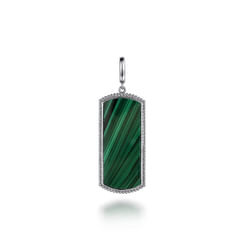 925 Sterling Silver 35mm Bujukan Dog Tag With Detachable Bail With Malachite