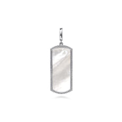 925 Sterling Silver 35mm Bujukan Dog Tag With Detachable Bail With Mother Of Pearl