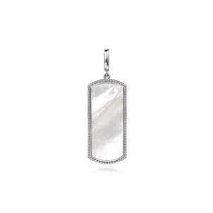 925 Sterling Silver 35mm Bujukan Dog Tag With Detachable Bail With Mother Of Pearl