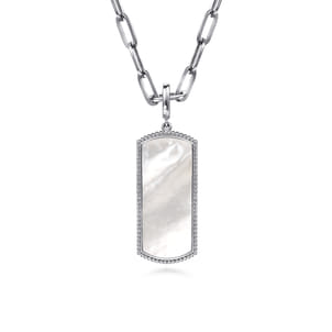 925 Sterling Silver 35mm Bujukan Dog Tag With Detachable Bail With Mother Of Pearl