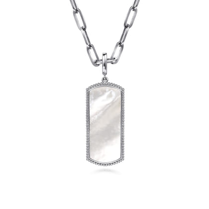 925 Sterling Silver 35mm Bujukan Dog Tag With Detachable Bail With Mother Of Pearl