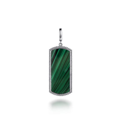 925 Sterling Silver 35mm Bujukan Dog Tag with Detachable Bail with Malachite