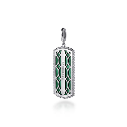925 Sterling Silver 35mm Bujukan Dog Tag with Detachable Bail with Malachite