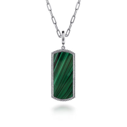 925 Sterling Silver 35mm Bujukan Dog Tag with Detachable Bail with Malachite
