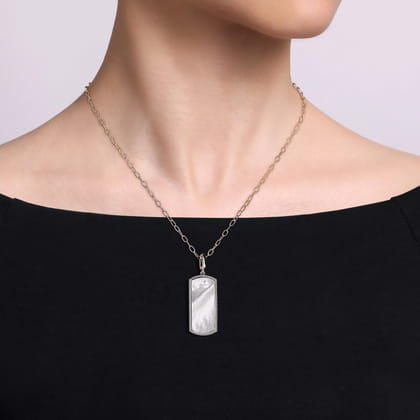 925 Sterling Silver 35mm Bujukan Dog Tag with Detachable Bail with Mother Of Pearl