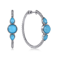 925 Sterling Silver 40mm Bujukan Hoop With Rock Crystal/White MOP/Turquoise