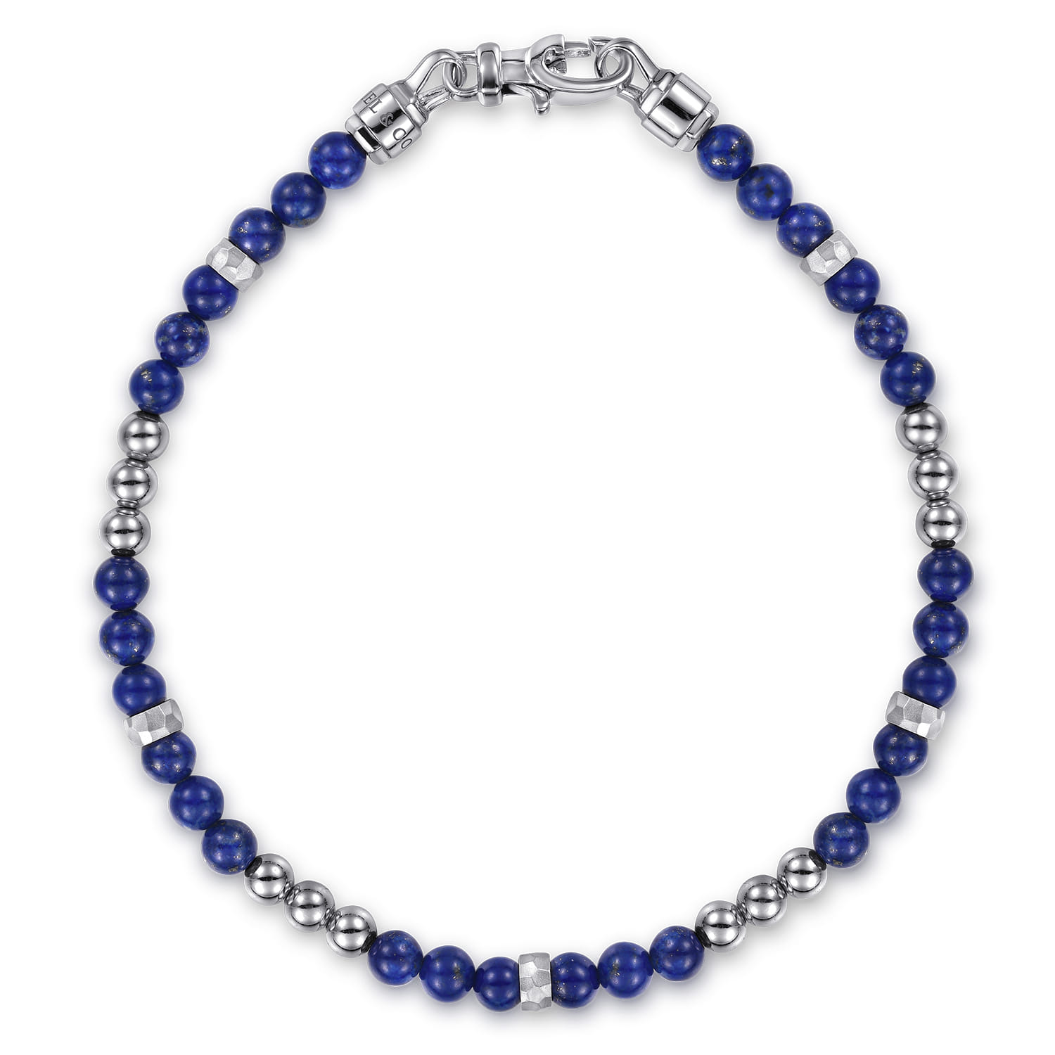 925 Sterling Silver 4mm Lapis Beaded and 4mm Silver Ball Bracelet - Shot 1
