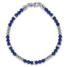 925 Sterling Silver 4mm Lapis Beaded and 4mm Silver Ball Bracelet