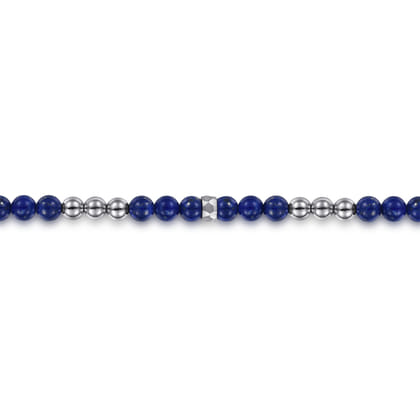 925 Sterling Silver 4mm Lapis Beaded and 4mm Silver Ball Bracelet