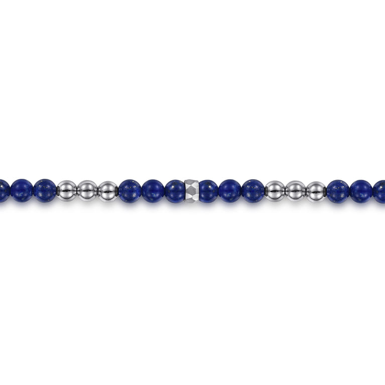 925 Sterling Silver 4mm Lapis Beaded and 4mm Silver Ball Bracelet - Shot 2