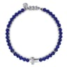 925 Sterling Silver 4mm Lapis Beads Bracelet with Cross