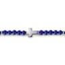 925 Sterling Silver 4mm Lapis Beads Bracelet with Cross