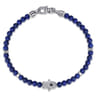 925 Sterling Silver 4mm Lapis Mens Bracelet with Black Spinel Hamsa