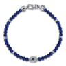 925 Sterling Silver 4mm Lapis and Sapphire Beaded Bracelet with Evil eye