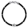 925 Sterling Silver 4mm Matte Onyx and Black Spinel Beaded Bracelet with Hamsa
