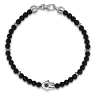 925 Sterling Silver 4mm Matte Onyx and Black Spinel Beaded Bracelet with Hamsa