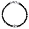925 Sterling Silver 4mm Matte Onyx and Black Spinel Beaded Bracelet with Hamsa