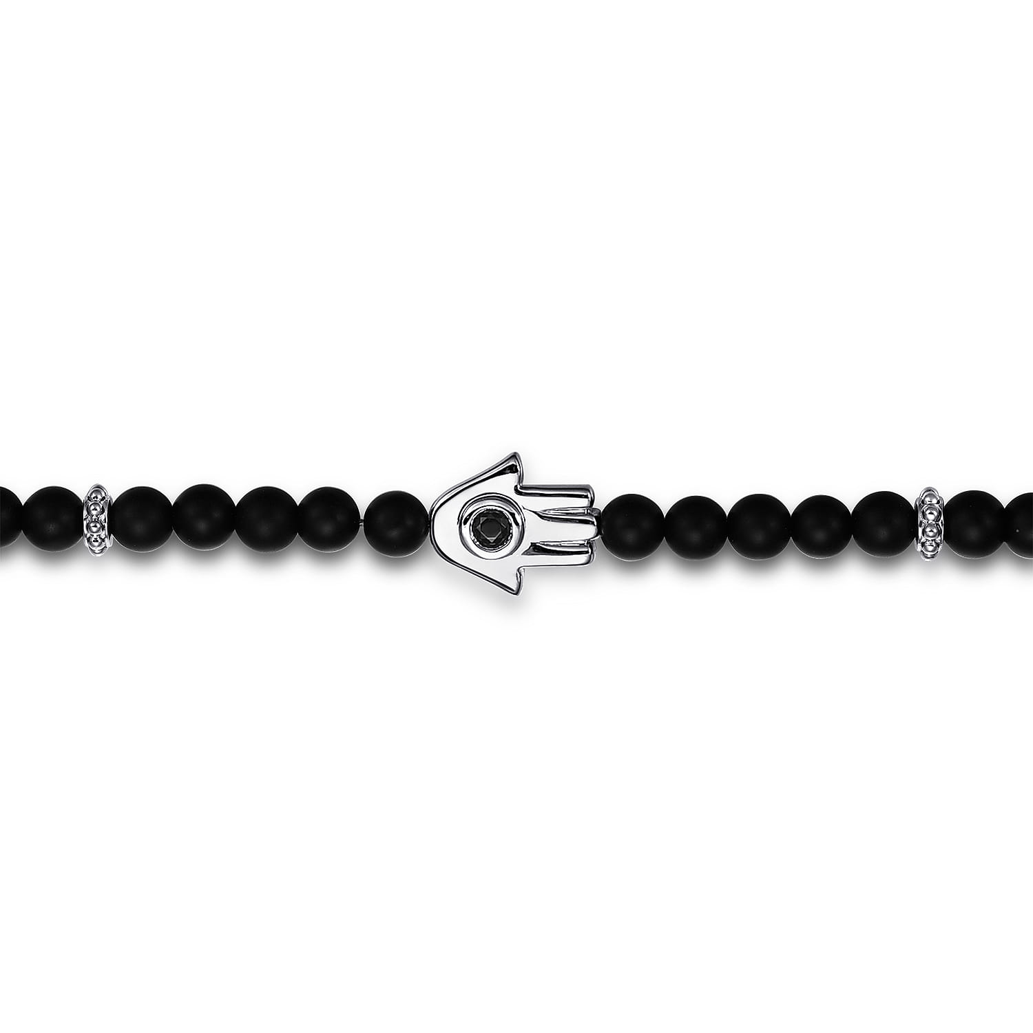 925 Sterling Silver 4mm Matte Onyx and Black Spinel Beaded Bracelet with Hamsa - Shot 2