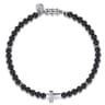 925 Sterling Silver 4mm Onyx Beads Bracelet with Cross